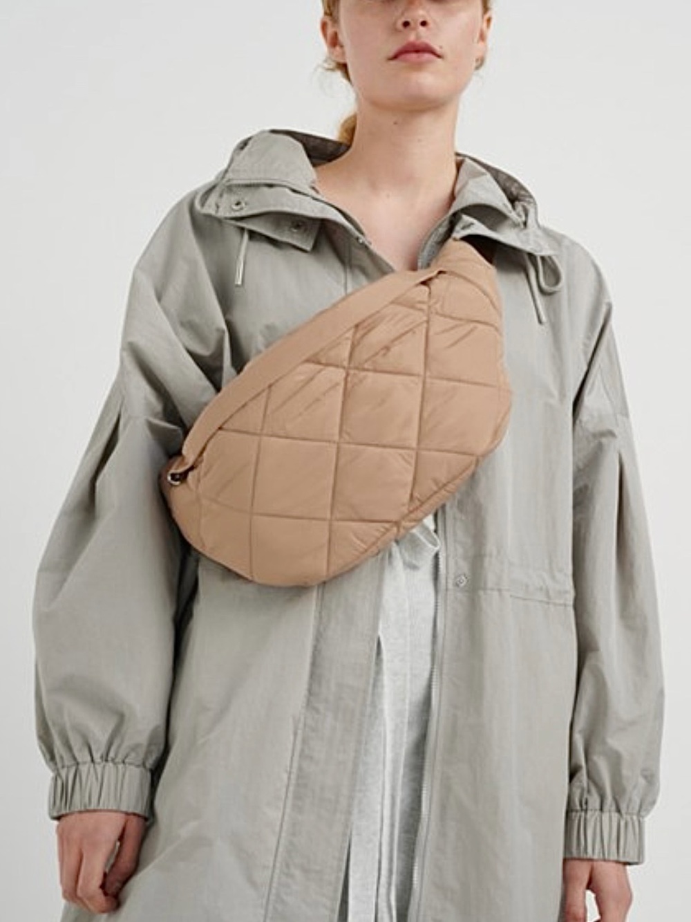 In Wear Copenhagen minimalist large quilted tan DUNA bum bag puffer fanny pack